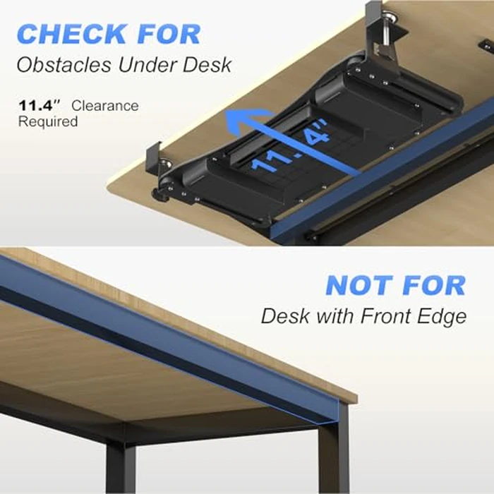 suptek Under Desk Keyboard Tray with Storage Drawer - 26.7" x 11.8" Large Workspace, Heavy-Duty C-Clamp Mount, Adjustable Height, Easy Installation - Perfect for Home Office, DSF6CT by suptek - Image 3