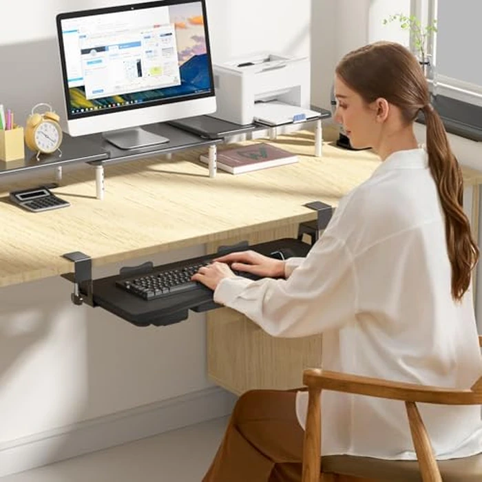 suptek Under Desk Keyboard Tray with Storage Drawer - 26.7" x 11.8" Large Workspace, Heavy-Duty C-Clamp Mount, Adjustable Height, Easy Installation - Perfect for Home Office, DSF6CT by suptek - Image 4