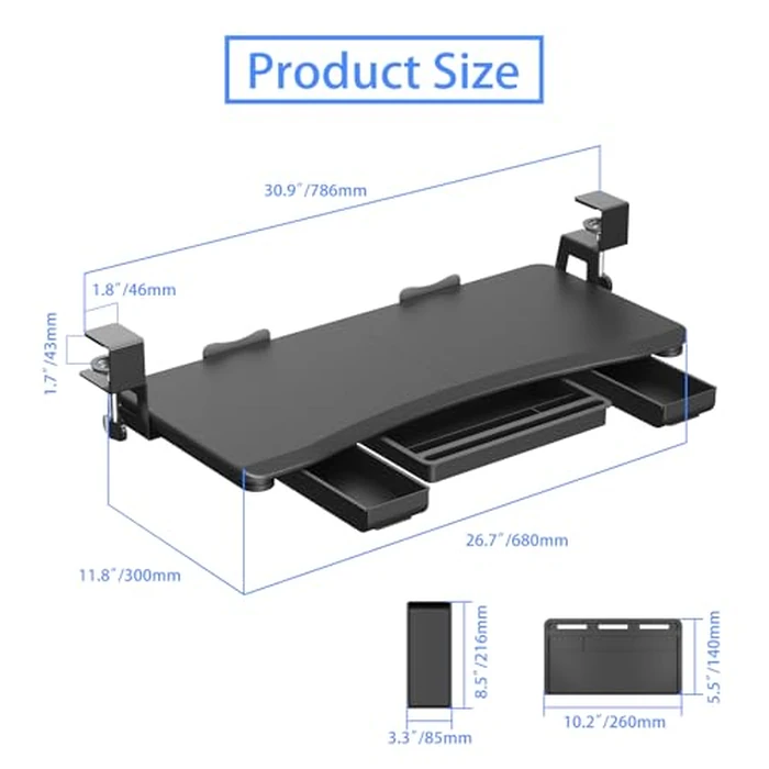suptek Under Desk Keyboard Tray with Storage Drawer - 26.7" x 11.8" Large Workspace, Heavy-Duty C-Clamp Mount, Adjustable Height, Easy Installation - Perfect for Home Office, DSF6CT by suptek - Image 6