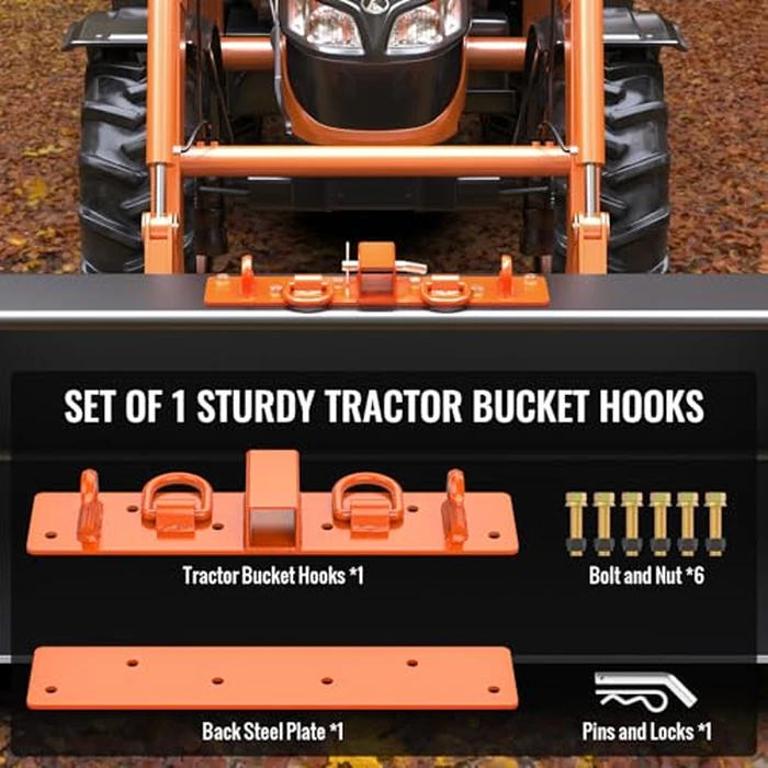 Sulythw Tractor Bucket Hooks 1/4" G70 Grade Steel Bolt on Grab Hooks with 2” Receiver, 1/2" Forged Tie Down D Rings for Universal Tractor Buckets with Back Steel Plate(Orange) by Sulythw - Image 3