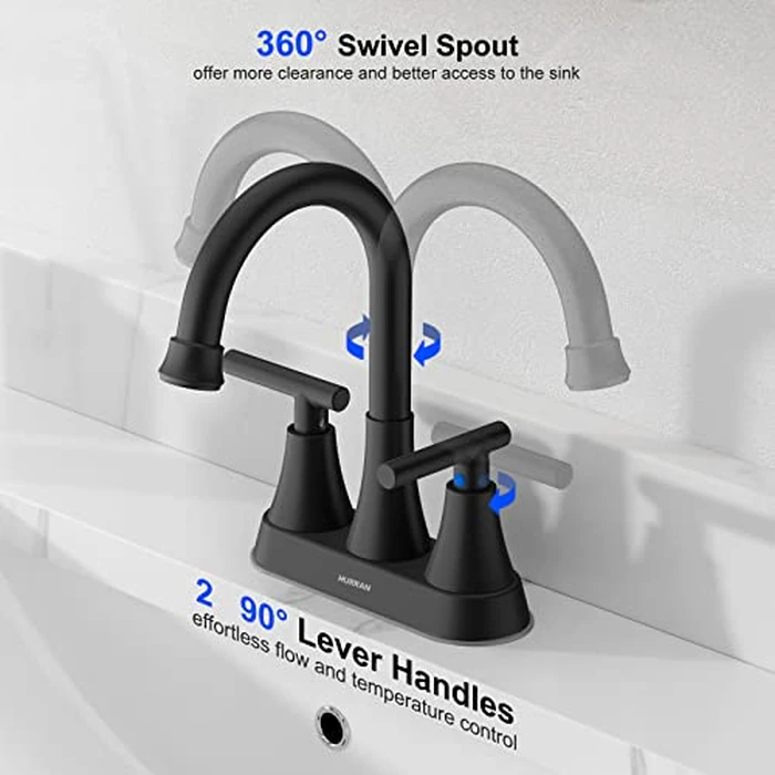 Bathroom Faucets for Sink 3 Hole, Hurran 4 inch Matte Black with Pop-up Drain and 2 Supply Hoses, Stainless Steel Lead-Free 2-Handle Centerset Faucet for Sink Vanity by Hurran - Image 3