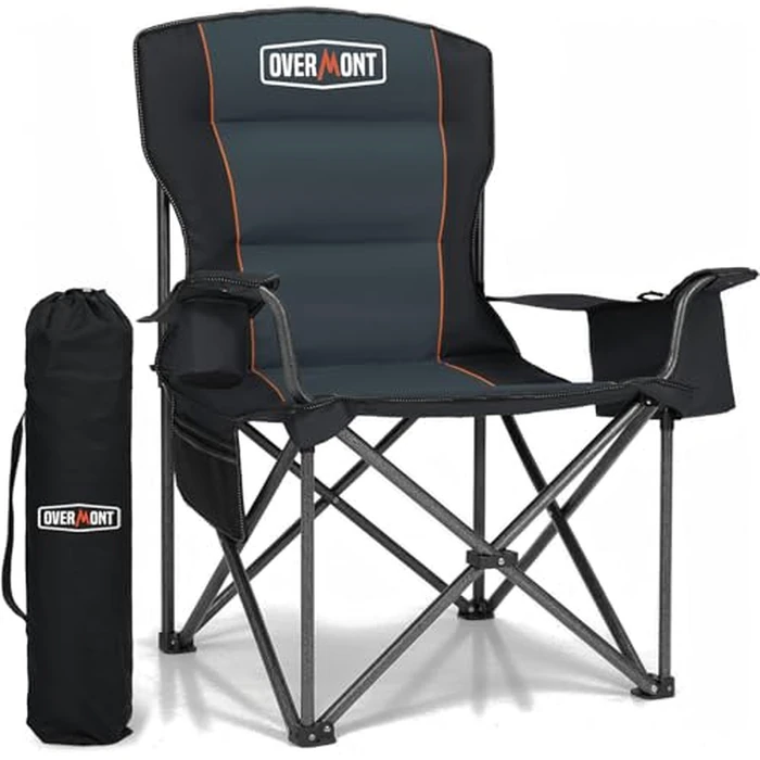 Overmont Oversized Folding Camping Chair - Fully Padded with Cooler Pocket Carry Bag - Heavy Duty Portable Collapsible Lawn Chair Supports 450 LBS for Outdoor Sports Beach Garden Picnic by OVERMONT - Used - Acceptable condition - CA$45.39