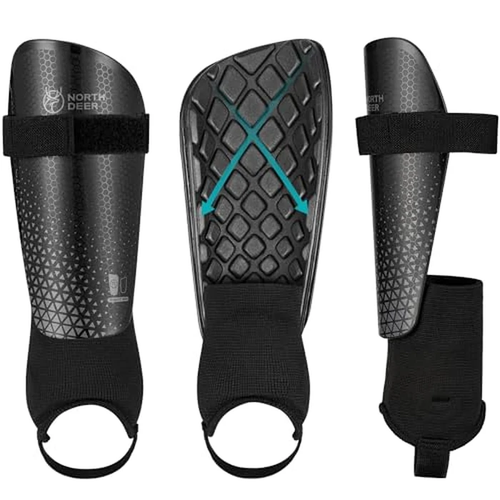Northdeer Soccer Shin Guards for Kids Youth Adults with Adjutable Ankle Straps - Protective Soccer Equipment for Junior Boys Girls (Black, S) by Northdeer - Image 1