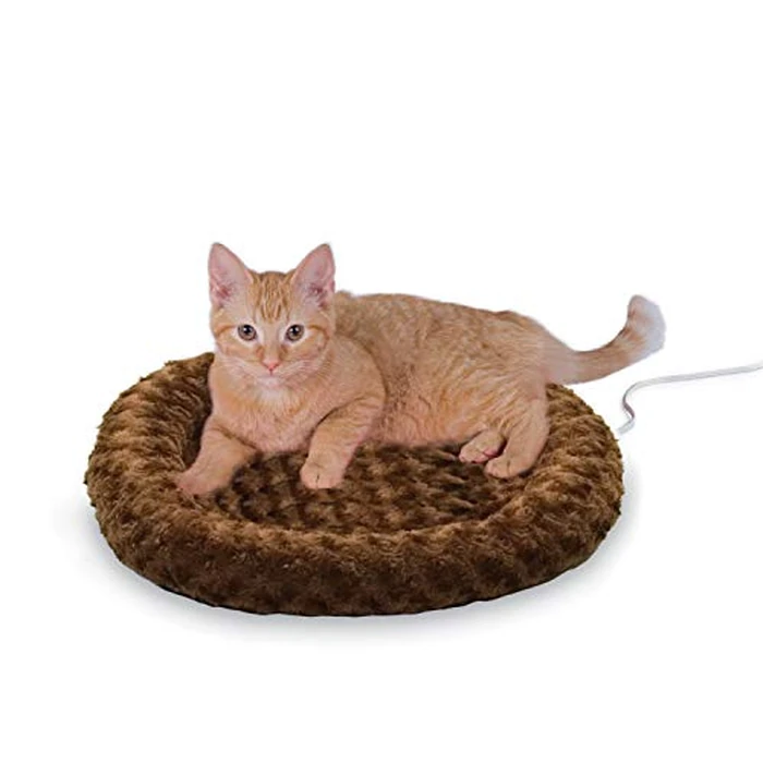 K&H Pet Products Heated Thermo-Kitty Fashion Splash Indoor Cat Bed, Orthopedic Foam Base Heated Bed for Dogs or Cats with Removable Waterproof Heater, Mocha Small 18 Inches Round by K&H - Image 1