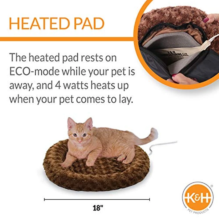 K&H Pet Products Heated Thermo-Kitty Fashion Splash Indoor Cat Bed, Orthopedic Foam Base Heated Bed for Dogs or Cats with Removable Waterproof Heater, Mocha Small 18 Inches Round by K&H - Image 2