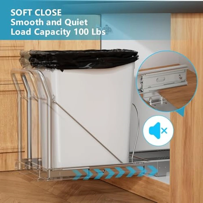 Pull Out Trash Can Under Cabinet with Soft-Close Slides，Heavy Duty Slide Out Under Sink Garbage Can for Kitchen，Adjustable Tail Groove for Can，Requires 13" W X 18" D Cabinets,(Not Included Trash Can) by Storvexify - Image 2
