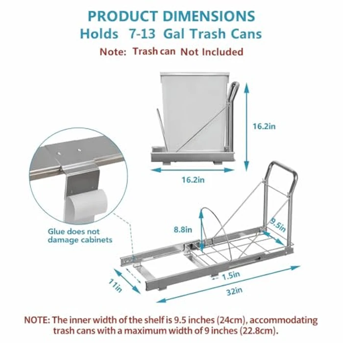 Pull Out Trash Can Under Cabinet with Soft-Close Slides，Heavy Duty Slide Out Under Sink Garbage Can for Kitchen，Adjustable Tail Groove for Can，Requires 13" W X 18" D Cabinets,(Not Included Trash Can) by Storvexify - Image 4