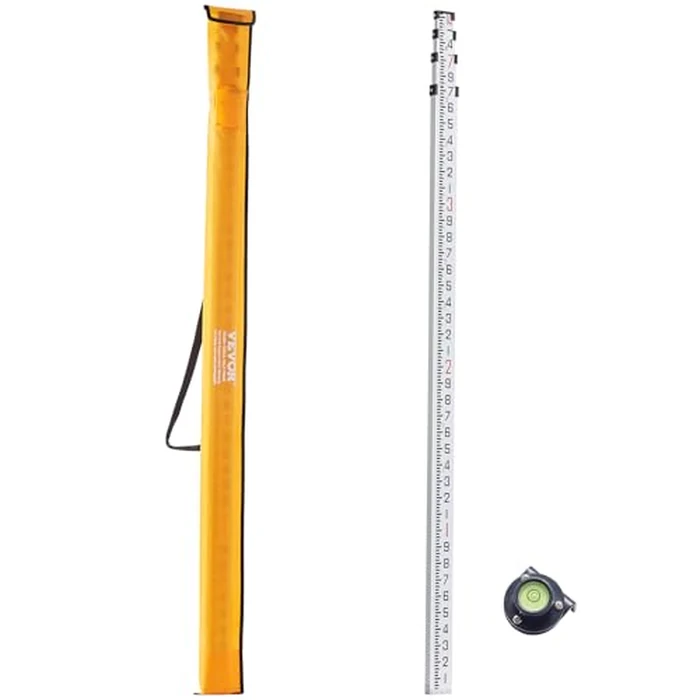 VEVOR Aluminum Grade Rod, 14-Feet/10ths 6 Sections Telescopic Measuring Rod,Double-Sided Scale 1/10 ft Leveling Rod Stick,Aluminum Alloy Survey Rod w/Bubble Level&Carrying Bag for Houses,Walls,Floors by VEVOR - Used - Good condition - CA$31.23