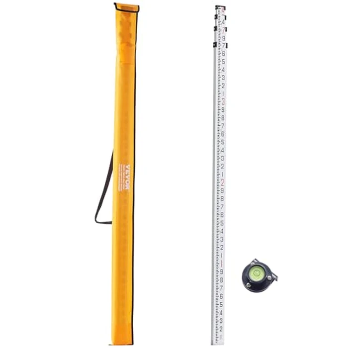 VEVOR Aluminum Grade Rod, 14-Feet/10ths 6 Sections Telescopic Measuring Rod,Double-Sided Scale 1/10 ft Leveling Rod Stick,Aluminum Alloy Survey Rod w/Bubble Level&Carrying Bag for Houses,Walls,Floors by VEVOR - Image 9