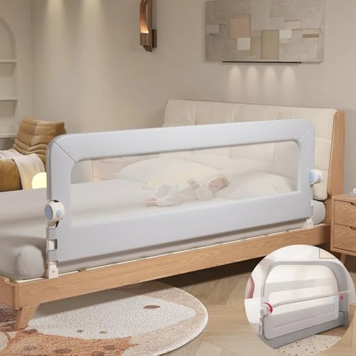 EAQ Foldable Baby Bed Rails Guard for Toddlers, Folding Swing Down Bed Rail for Crib,Portable Baby Bed Rails Guard Bumper for Queen Full King Twin Crib Bunk Size Bed by EAQ - Used - Good condition