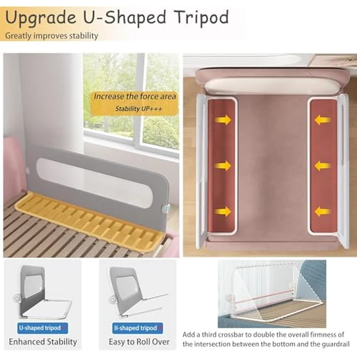 EAQ Foldable Baby Bed Rails Guard for Toddlers, Folding Swing Down Bed Rail for Crib,Portable Baby Bed Rails Guard Bumper for Queen Full King Twin Crib Bunk Size Bed by EAQ - Image 2