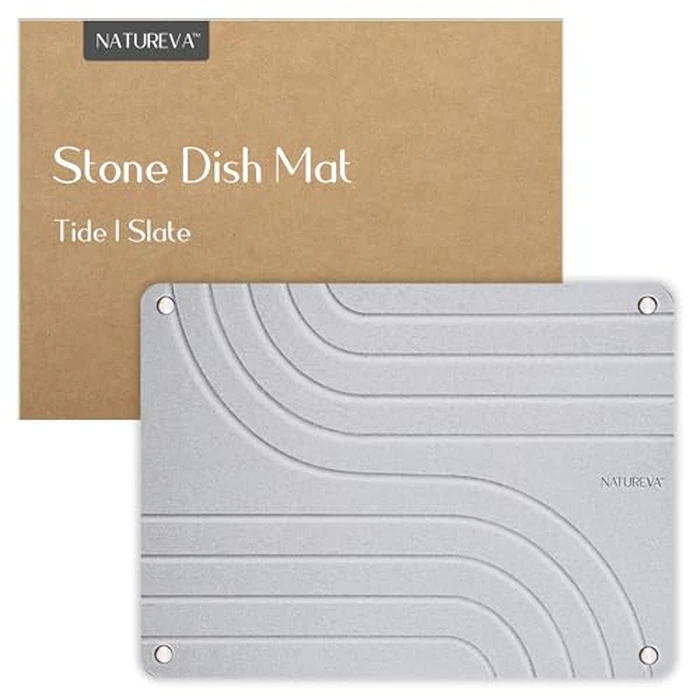Natureva Stone Dish Drying Mat - Super Absorbent, Quick Dry Diatomite Mats for Kitchen Counter - Made of Natural Diatomaceous Earth Absorbing Water Instantly - Tide - Slate by Natureva - Used - Acceptable condition - CA$22.76