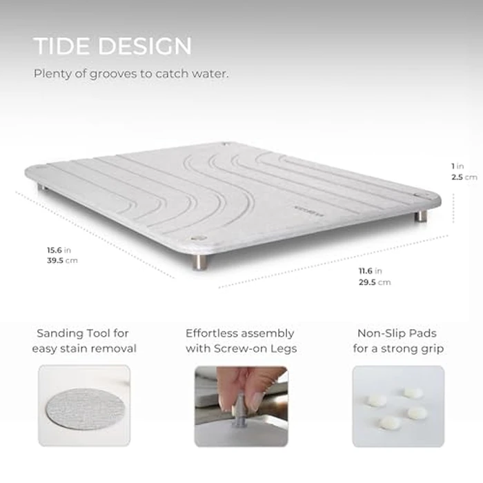 Natureva Stone Dish Drying Mat - Super Absorbent, Quick Dry Diatomite Mats for Kitchen Counter - Made of Natural Diatomaceous Earth Absorbing Water Instantly - Tide - Slate by Natureva - Image 3