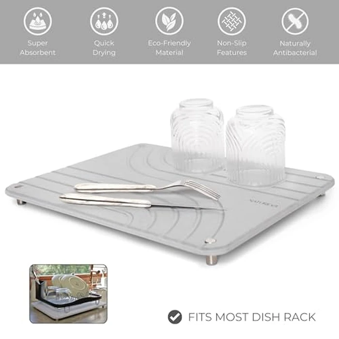 Natureva Stone Dish Drying Mat - Super Absorbent, Quick Dry Diatomite Mats for Kitchen Counter - Made of Natural Diatomaceous Earth Absorbing Water Instantly - Tide - Slate by Natureva - Image 7