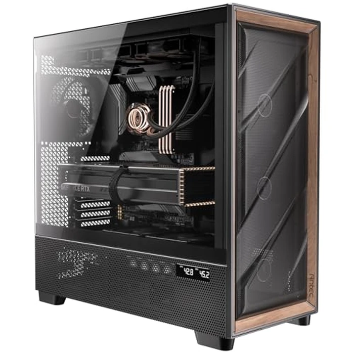 Antec Flux Pro, 6 x PWM Fans Included, High-Airflow Front Panel with Walnut Wood, iShift PSU 90 degrees Mount, USB3.0 x 2, Type-C, 420mm Radiator Support, Temp. Display, Full-Tower E-ATX PC Case by Antec - Used - Acceptable condition