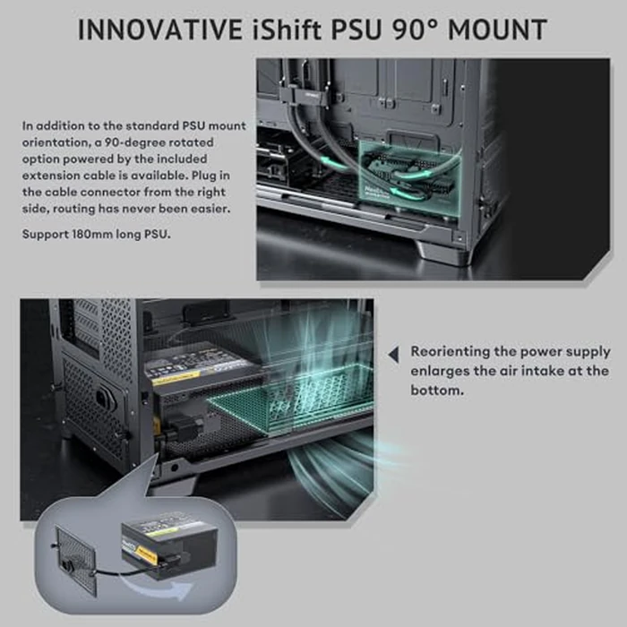 Antec Flux Pro, 6 x PWM Fans Included, High-Airflow Front Panel with Walnut Wood, iShift PSU 90 degrees Mount, USB3.0 x 2, Type-C, 420mm Radiator Support, Temp. Display, Full-Tower E-ATX PC Case by Antec - Image 9