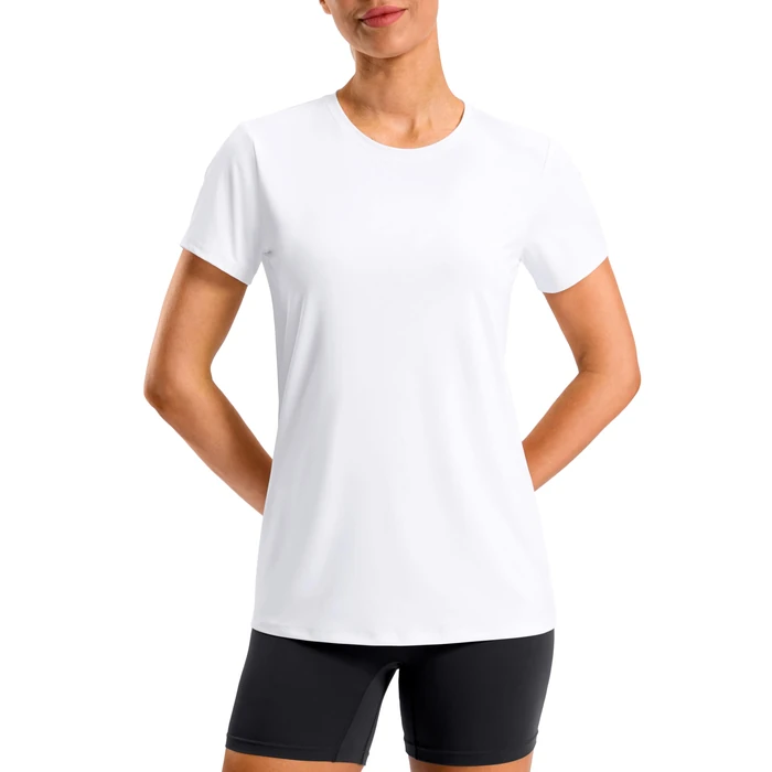 Womens Workout Tops Moisture Wicking Short Sleeve Shirts for Women Hip-Length UV Protection Sun Shirt Athletic, Hiking, Trainning(White, L) by G Gradual - Used - Like New condition - US$16.14