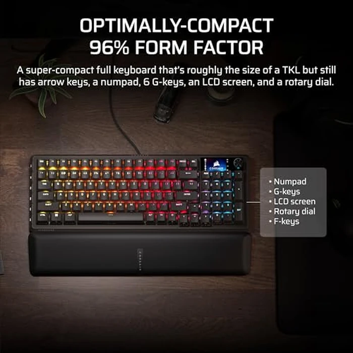 CORSAIR Vanguard 96 Wired Mechanical Gaming Keyboard - 96% Layout, MLX Fusion Tactile Switches, 8000Hz Polling, LCD Display, Virtual Stream Deck, G-Keys, SOCD Flashtap, QWERTY US - Black by Corsair - Image 4