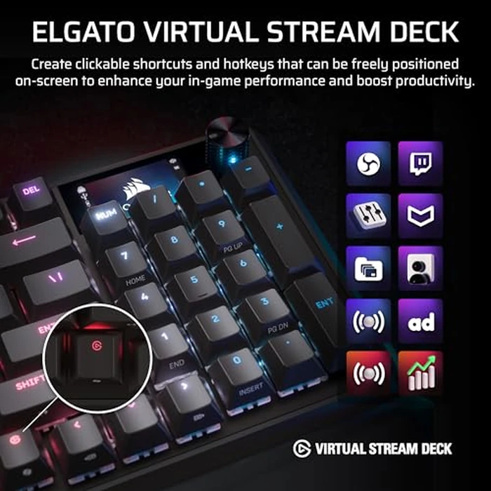 CORSAIR Vanguard 96 Wired Mechanical Gaming Keyboard - 96% Layout, MLX Fusion Tactile Switches, 8000Hz Polling, LCD Display, Virtual Stream Deck, G-Keys, SOCD Flashtap, QWERTY US - Black by Corsair - Image 8