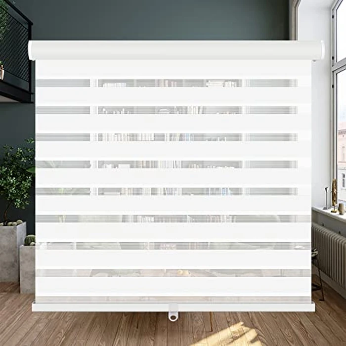 LUCKUP Cordless Zebra Blinds Roller Shades for Window-Dual Layer Sheer Blinds Light Control with Valance Day Night Privacy Light Filtering Fabric, 51" W x 72" H (W129.5xH183cm), White by LUCKUP - Image 1