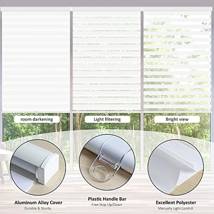 LUCKUP Cordless Zebra Blinds Roller Shades for Window-Dual Layer Sheer Blinds Light Control with Valance Day Night Privacy Light Filtering Fabric, 51" W x 72" H (W129.5xH183cm), White by LUCKUP - Image 4