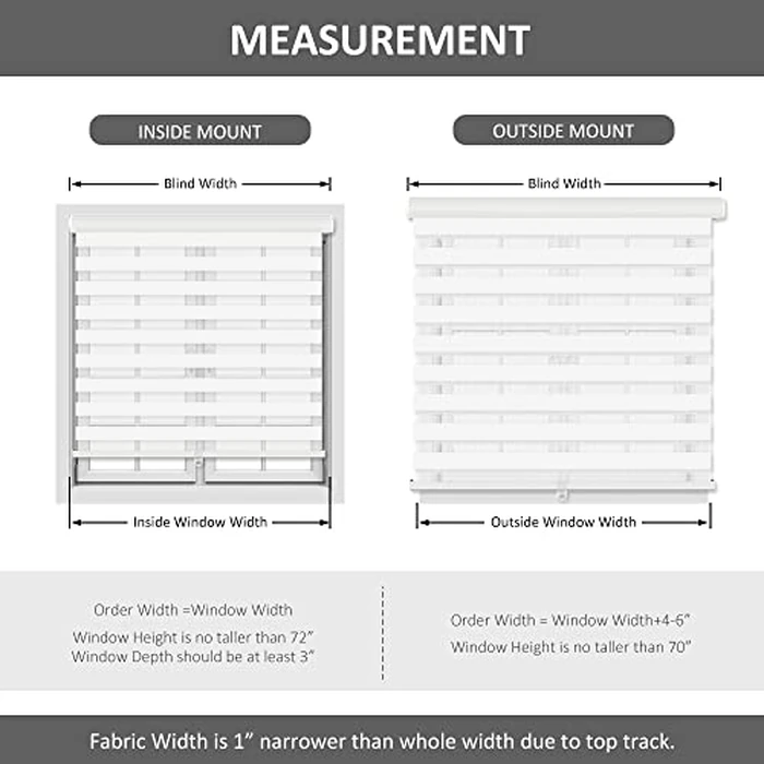 LUCKUP Cordless Zebra Blinds Roller Shades for Window-Dual Layer Sheer Blinds Light Control with Valance Day Night Privacy Light Filtering Fabric, 51" W x 72" H (W129.5xH183cm), White by LUCKUP - Image 5