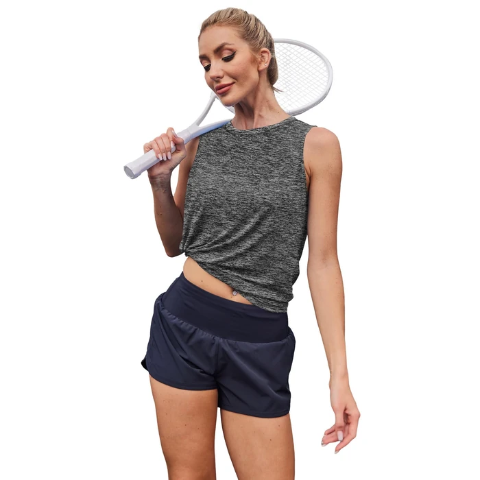 Beach Vacation Essentials Womens Workout Tops Tank Tops Yoga Shirts Athletic Running Sleeveless Gym Clothes Dark Grey S by XIEERDUO - Image 2