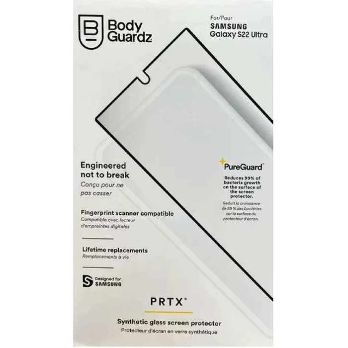 BodyGuardz PRTX Shatterproof Synthetic Antimicrobial Flat Glass Screen Protector for Samsung Galaxy S22 - Clear by BodyGuardz - Image 2