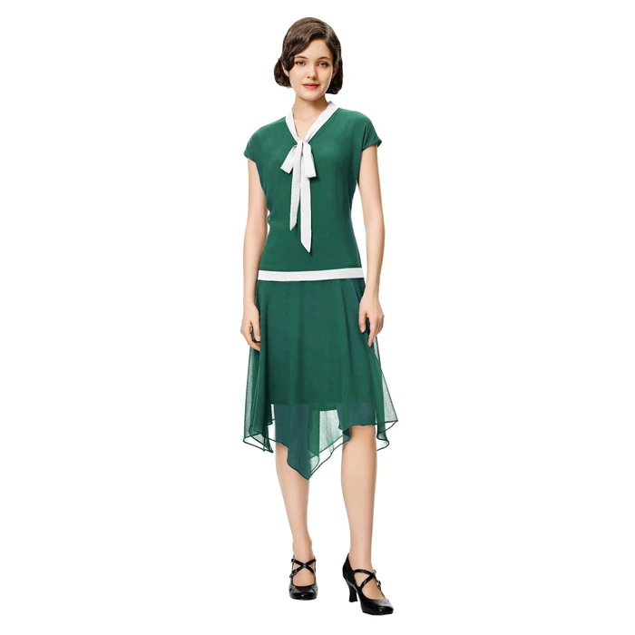 BABEYOND 1920s Dresses for Women - Drop Waist Dress V Neck Vintage Midi Flapper Dress with Bow Tie Green by BABEYOND - Used - Like New condition