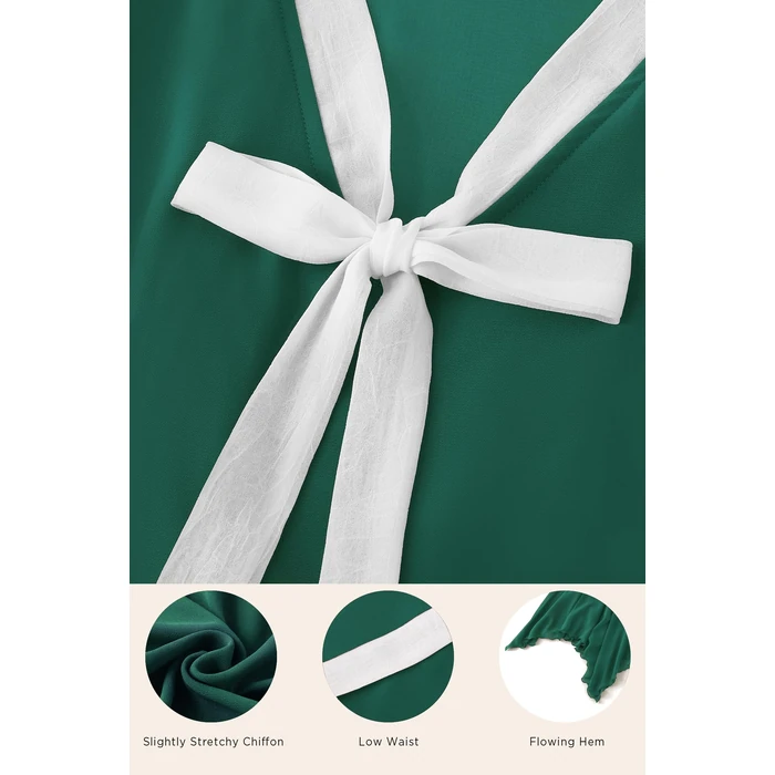 BABEYOND 1920s Dresses for Women - Drop Waist Dress V Neck Vintage Midi Flapper Dress with Bow Tie Green by BABEYOND - Image 4