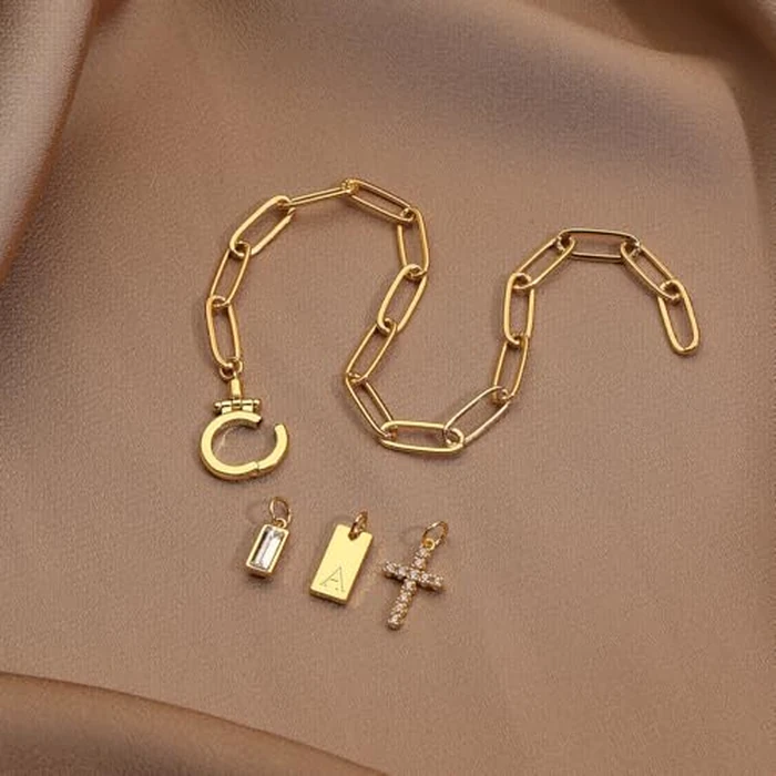 Initial Cross Bracelet, 18K Gold Plated Paperclip Link Chain Bracelets, Dainty A-Z Letter Charm Bracelet for Women Personalized Birthday Gifts (Letter M) by TUANZISP - Image 6