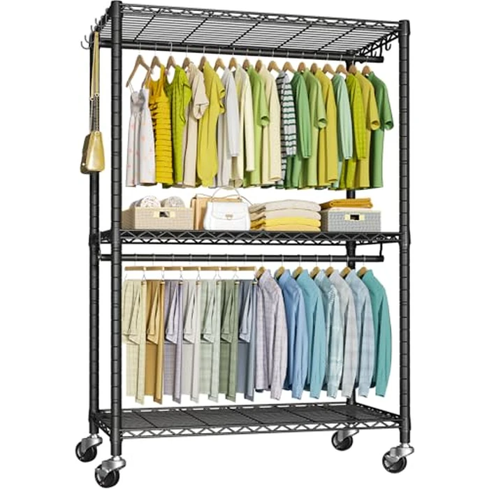 FUTASSI P3 Plus Rolling Clothes Rack, Clothing Racks for Hanging Clothes, Heavy Duty Garment Rack with Wheels, Freestanding Portable Closet Rack 45" W x 14" D x 78.5" H, Max Load 480 LBS, Black by FUTASSI - Used - Like New condition - US$90.98