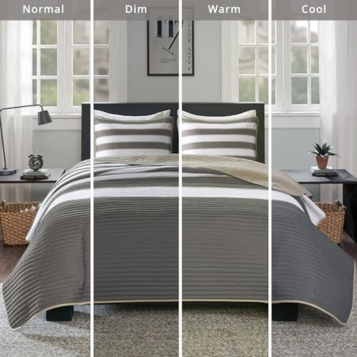 Comfort Spaces Queen Quilt Set Trendy Casual Fun, Vibrant Color Stripes Design, All Season Lightweight Coverlet Bedspread Queen Size Bedding & Shams, Verone, Full/Queen, Grey, 3 Piece by Comfort Spaces - Image 7