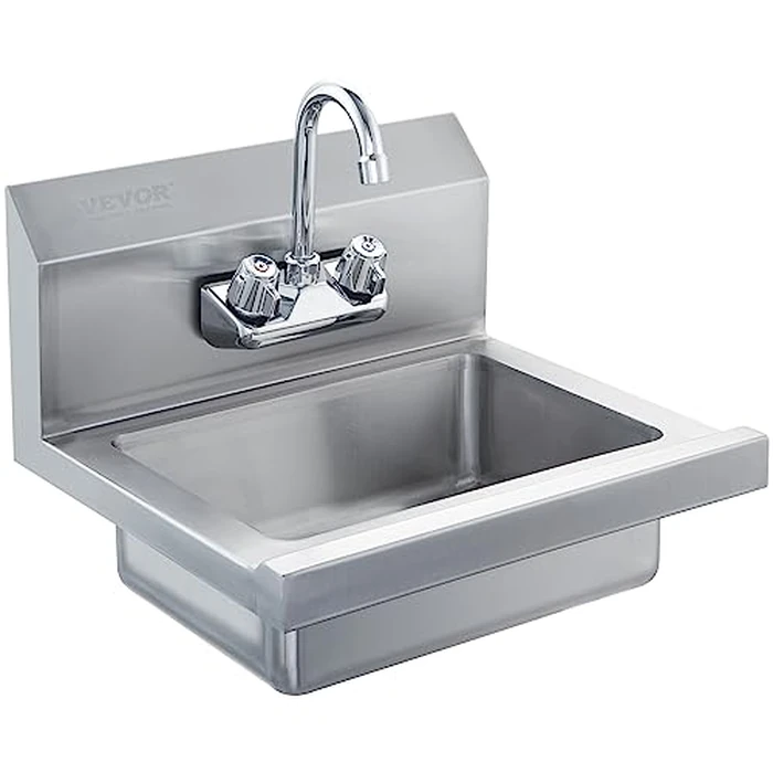 VEVOR Commercial Hand Sink with Faucet, Stainless Steel Sink for Washing, Small Hand Washing Sink, Wall Mount Hand Basin, Utility Sink for Restaurant, Kitchen, Bar, Garage and Home, 17 x 12.8 inch by VEVOR - Used - Good condition - CA$114.23