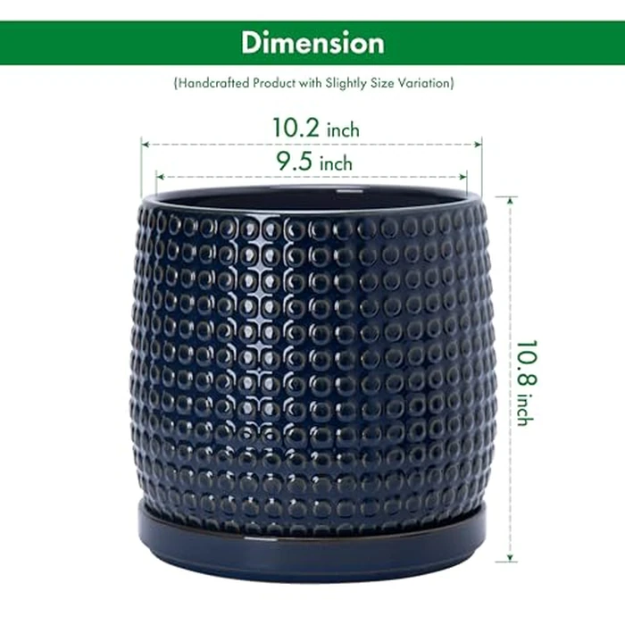 D'vine Dev 10 Inch Ceramic Beaded Stoneware Planter Pot - Flower Pot with Drainage Holes and Saucers for Indoor Succulent Plants or Flowers, Midnight Blue, 27-C-P-3 by D'vine Dev - Image 3