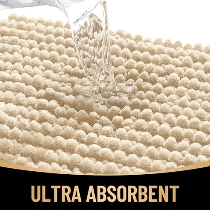 OLANLY Thick Toilet Rugs U-Shaped 24x20, Extra Soft Absorbent Shaggy Chenille Contour Bathroom Rugs for Toilet, Dry Quickly, Machine Washable, Non-Slip Bath Mat, Beige by OLANLY - Image 3