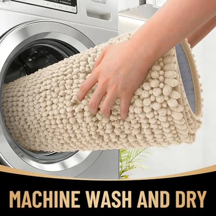 OLANLY Thick Toilet Rugs U-Shaped 24x20, Extra Soft Absorbent Shaggy Chenille Contour Bathroom Rugs for Toilet, Dry Quickly, Machine Washable, Non-Slip Bath Mat, Beige by OLANLY - Image 4