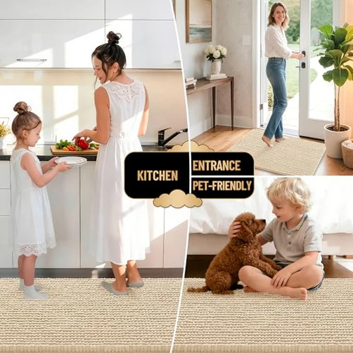 OLANLY Thick Toilet Rugs U-Shaped 24x20, Extra Soft Absorbent Shaggy Chenille Contour Bathroom Rugs for Toilet, Dry Quickly, Machine Washable, Non-Slip Bath Mat, Beige by OLANLY - Image 6