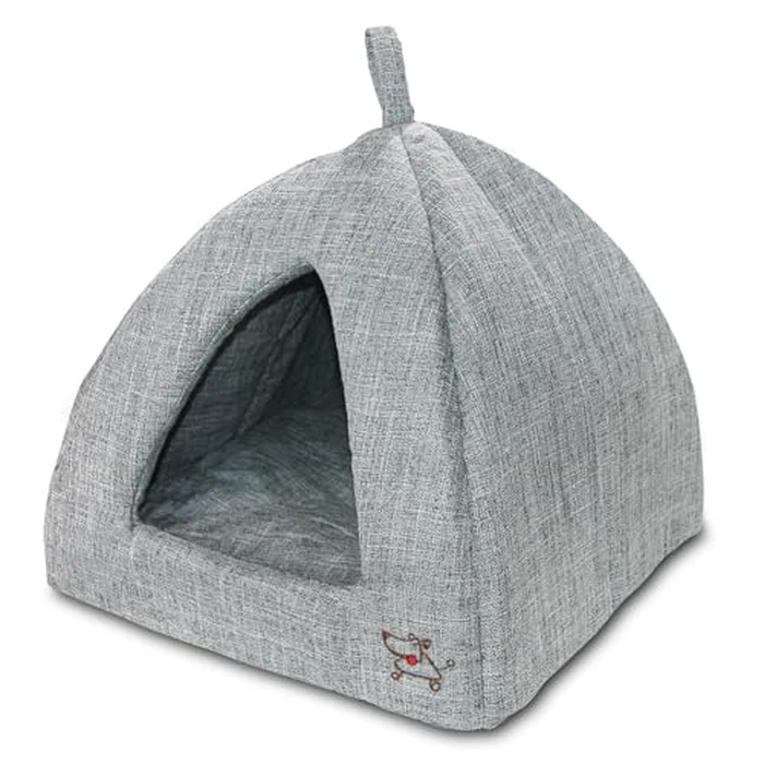 Best Pet Supplies Dog House Bed Crate Mat Tent Indoor Round Soft Plush for Small, Medium, and Large Breeds - Gray Linen, 19 x 19 x H:19 by Best Pet Supplies - Image 1