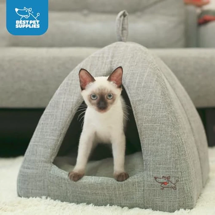 Best Pet Supplies Dog House Bed Crate Mat Tent Indoor Round Soft Plush for Small, Medium, and Large Breeds - Gray Linen, 19 x 19 x H:19 by Best Pet Supplies - Image 5