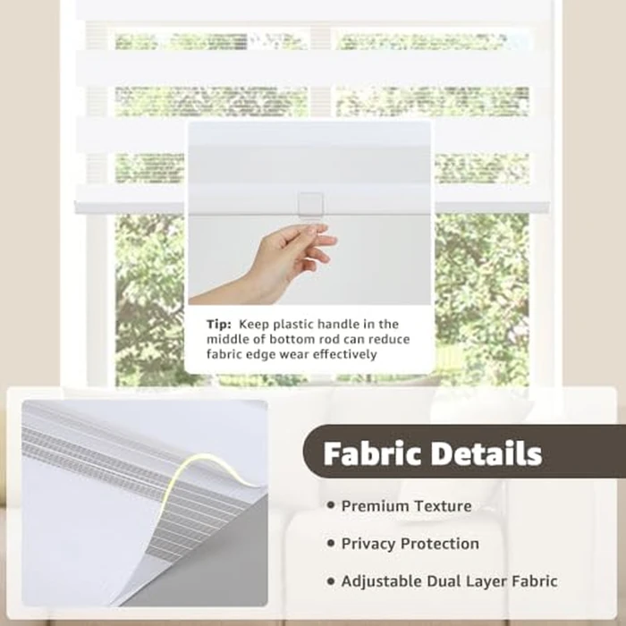 SEEYE Cordless Zebra Blinds for Window, French Door Blinds Free-Stop Roller Window Shades with Valance 33" W X 90" H Light Filtering Window Treatment Sheer Blinds & Shades Light Control, White by SEEYE - Image 3