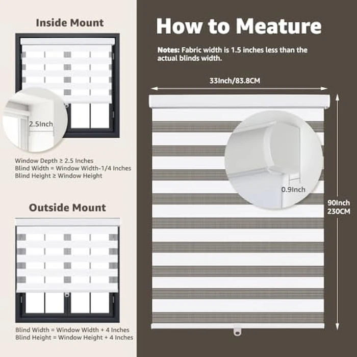 SEEYE Cordless Zebra Blinds for Window, French Door Blinds Free-Stop Roller Window Shades with Valance 33" W X 90" H Light Filtering Window Treatment Sheer Blinds & Shades Light Control, White by SEEYE - Image 6