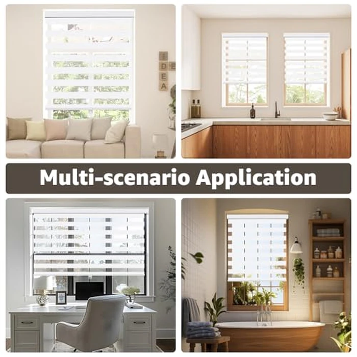 SEEYE Cordless Zebra Blinds for Window, French Door Blinds Free-Stop Roller Window Shades with Valance 33" W X 90" H Light Filtering Window Treatment Sheer Blinds & Shades Light Control, White by SEEYE - Image 7