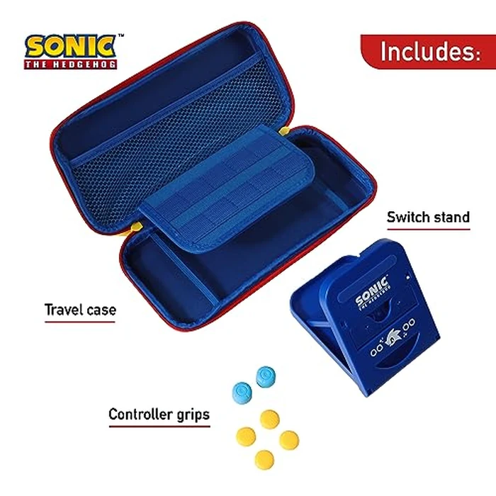 Sonic the Hedgehog Switch Case - Gaming On-the-Go Car Kit, Controller Grips, Hands-Free Stand, Games & Accessories Storage by Sakar - Image 2