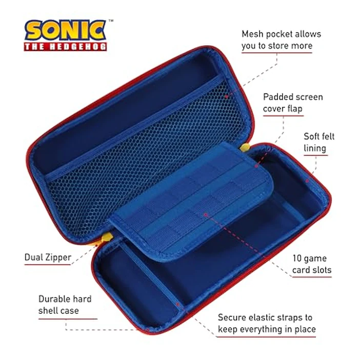 Sonic the Hedgehog Switch Case - Gaming On-the-Go Car Kit, Controller Grips, Hands-Free Stand, Games & Accessories Storage by Sakar - Image 4
