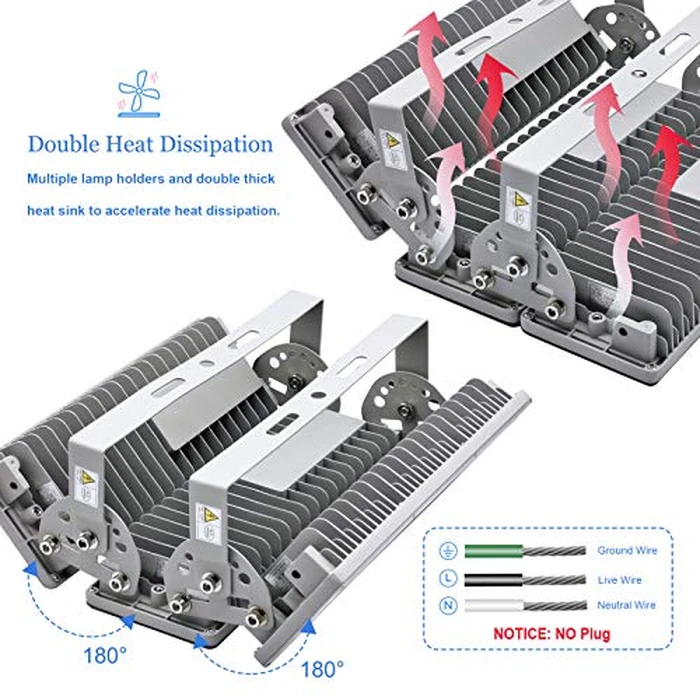 Kekeou 42000LM Stadium Lights Outdoor LED Flood Light 300W 6500K IP67 Waterproof 1500 Watt Equivalent with 3 Adjustable Heads Wider Lighting Angle for Sports Fields and Court by Kekeou - Image 3