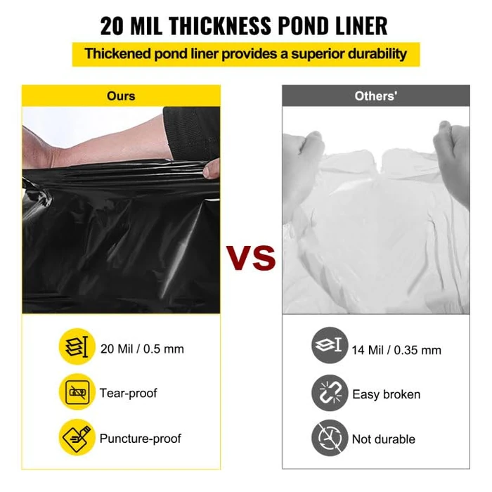 VEVOR LLDPE Pond Liner 15x20 ft, Pond Liner 20 Mil, Fish Pond Liners for Waterfall, Pond and Fish Ponds by VEVOR - Image 3