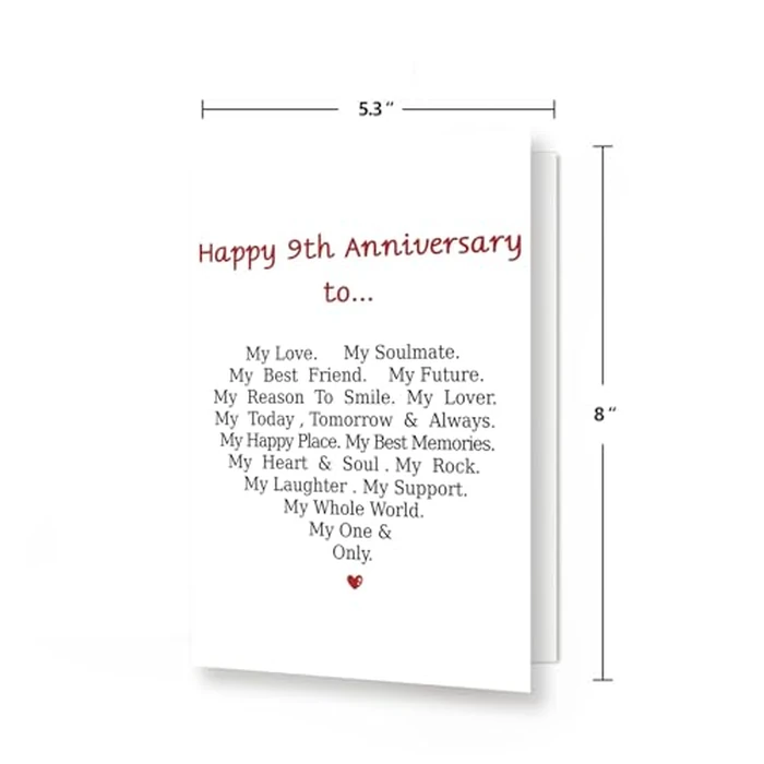 MQMRYeto Funny 9th Anniversary Card For Men Women, Sweet 9 Year Wedding Anniversary Card Decoration For Husband Wife, Romantic Gifts Idea For Boyfriend Girlfriend Couple by MQMRYeto - Image 2