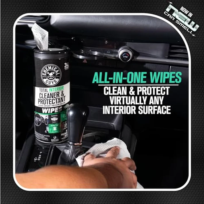 Chemical Guys Total Interior New Car Smell Cleaner & Protectant Wipes - All-in-One Interior Cleaning Wipes for Dashboards, Vinyl, Leather, Fabric & Glass - Cleans & Protects, New Car Scent, 30 Ct by Chemical Guys - Image 2