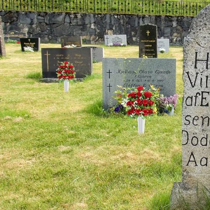 U'Artlines 2Pcs Artificial Cemetery Flowers with Vase for Grave, Silk Memorial Day Rose Flowers Bouquet Outdoor Grave Flowers for Grave Vase Cemetery Graveyard Headstones (Red) by U'Artlines - Image 8